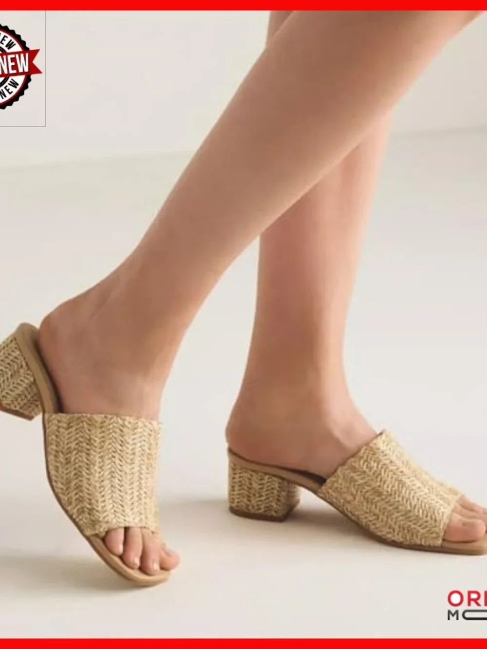 Raffia Heeled Sandals Chunky Block Heel Square Open Toe Mules Summer Slides